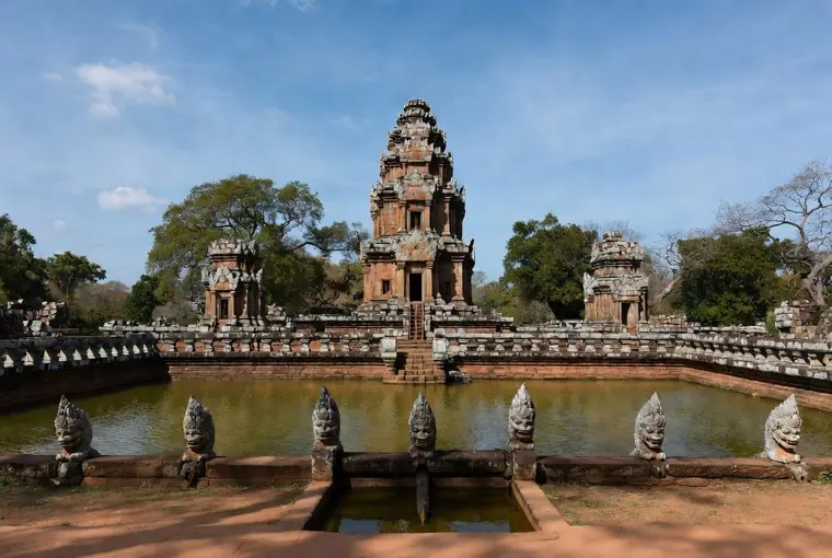 Prasat Muang Tam Khmer temple with naga-lined ponds