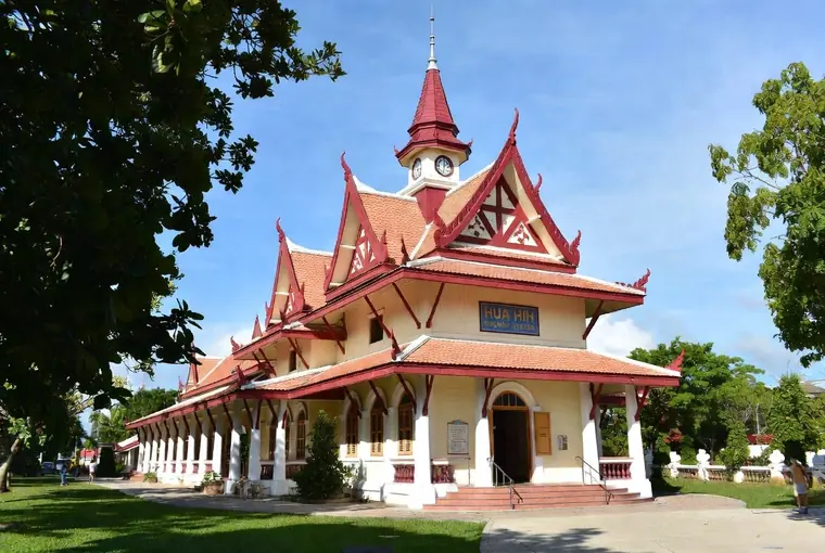 Historic Hua Hin Railway Station with traditional Thai architecture
