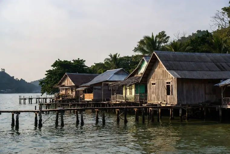 Wooden stilt houses and pier in Koh Lanta Old Town