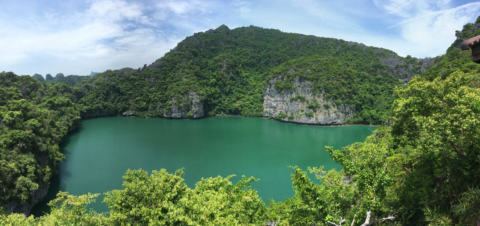 Thale Nai, the emerald saltwater lake ringed by limestone cliffs on Ko Mae Ko in Ang Thong National Marine Park, the best-known sight among these Thailand islands