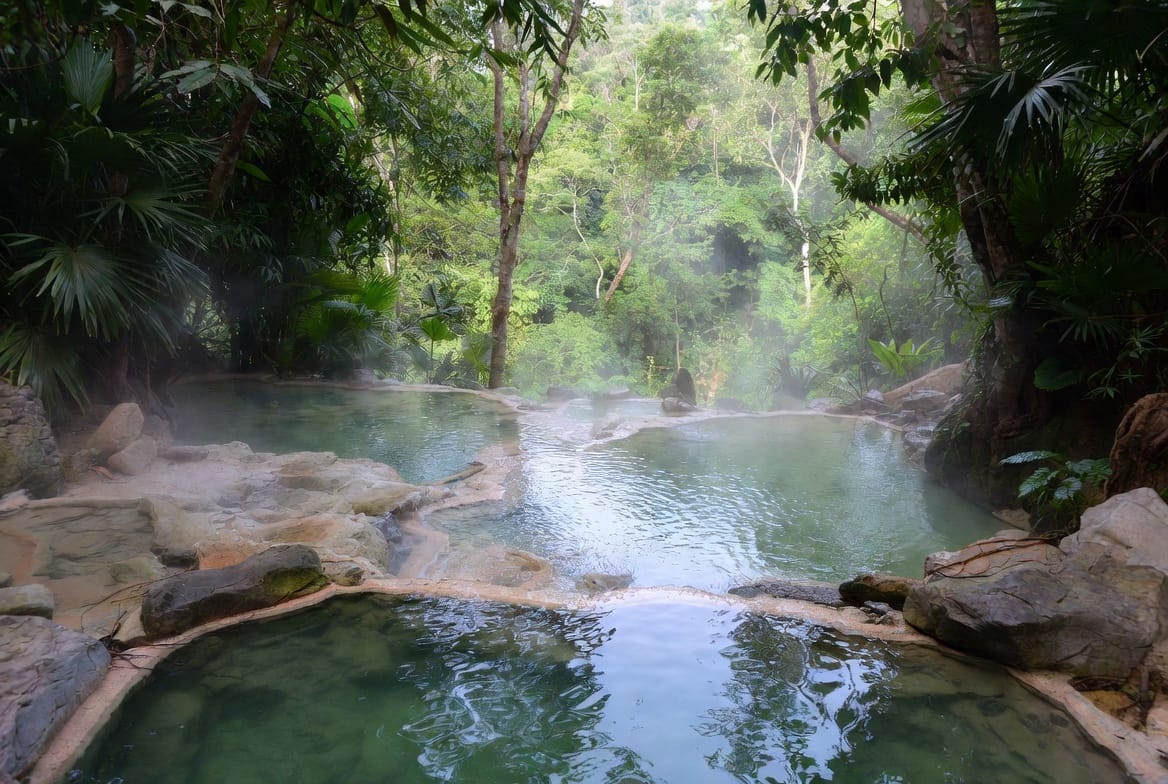 Natural hot spring pools in the jungle near Pai Thailand