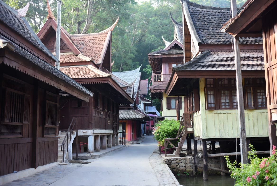Traditional wooden houses on a quiet street in Nan old town