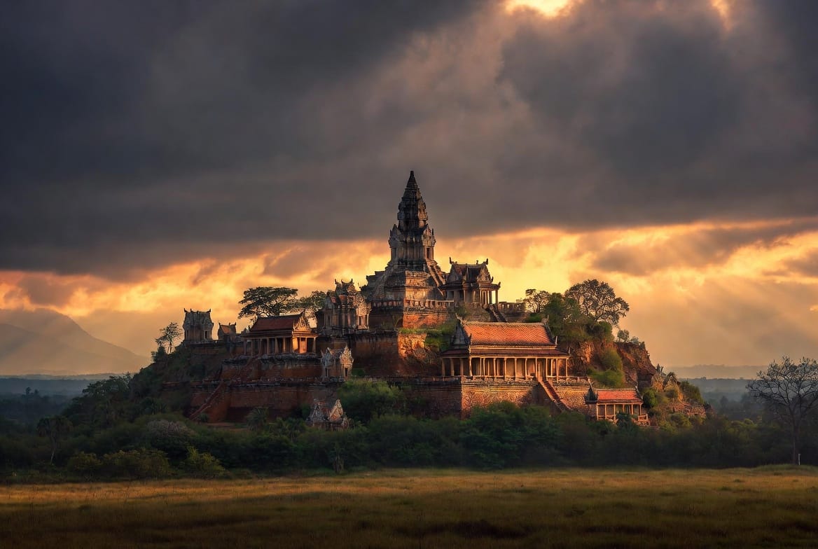 Phanom Rung Historical Park Khmer temple on extinct volcano at golden hour