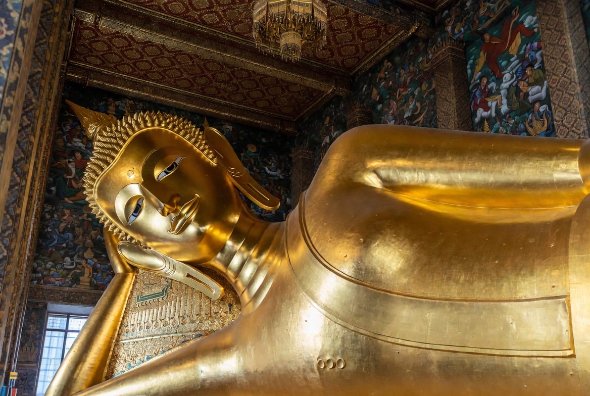Large golden reclining Buddha at Wat Hat Yai Nai in Hat Yai