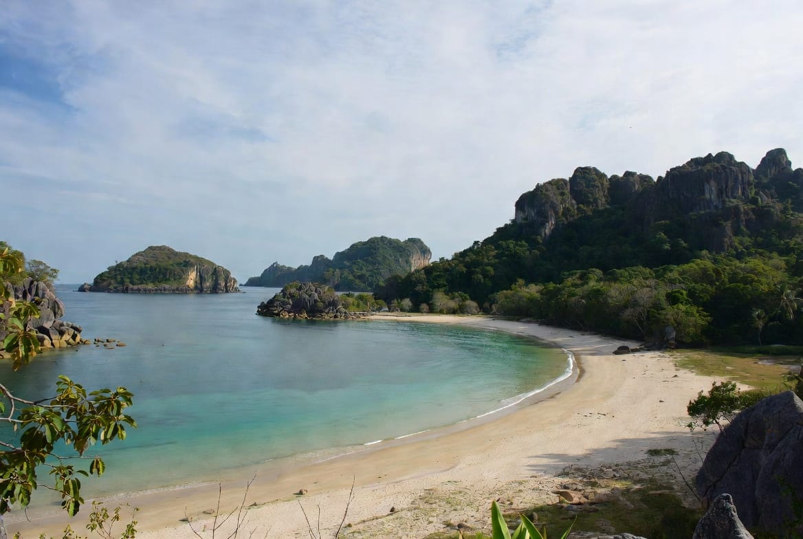 Thong Nai Pan Bay on Koh Phangan with clear water and surrounding hills