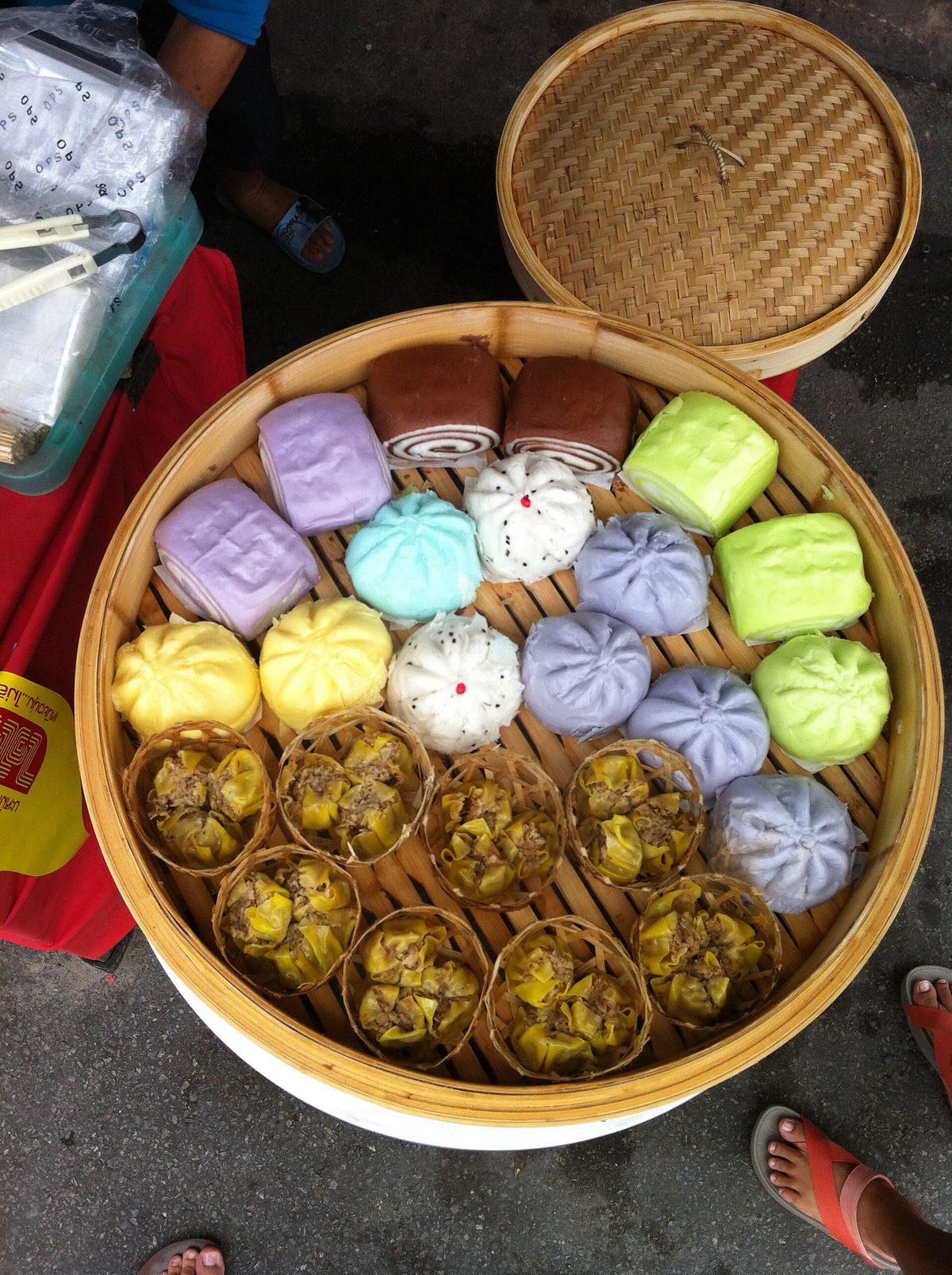 Trays of steamed buns on sale during the Vegetarian Festival in Phuket, Thailand
